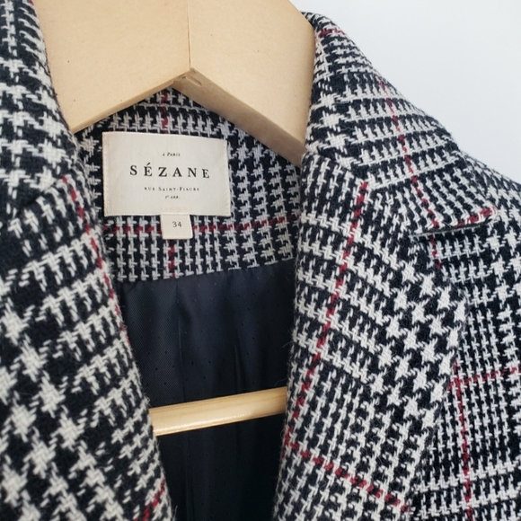 Sézane Johnson Coat in Black Ecru Tiles - Picture 4 of 6